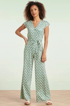 Adeline Jumpsuit In Legergroen En Gebroken Wit