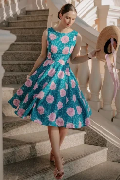 Adriana Swingjurk Met Bloemenprint In Groenblauw Blauw