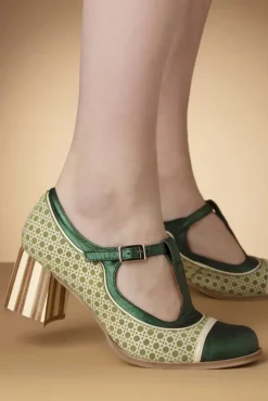 Amelie Lederen T-Strap Pumps In Groen