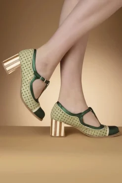 Amelie Lederen T-Strap Pumps In Groen