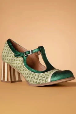 Amelie Lederen T-Strap Pumps In Groen