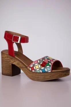 Aruba Leather Platform Sandals In Rood En Multi