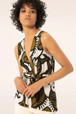 Aubrey Knot Top In Khaki