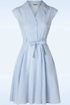 Ava Gestreepte Jurk In Lichtblauw