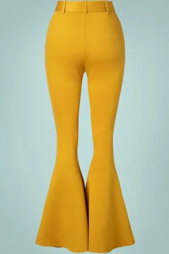 Bengaline Uitlopende Broek Met Riem In Mosterd