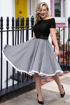 Brigitte Gingham Swing Jurk In Zwart En Wit