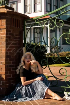 Brigitte Gingham Swing Jurk In Zwart En Wit