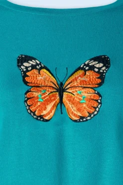 Butterfly Gebreide Trui In Turquoise