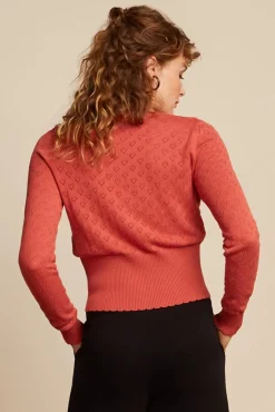 Cardi V Hart Ajour In Tweed Oranje