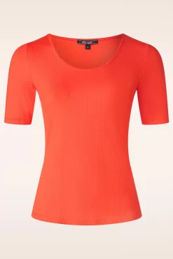 Carice Uni Rib Top In Zon Oranje