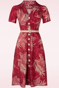 Charlene Palm Blouse-Jurk In Robijnrood