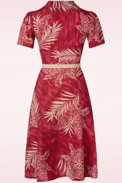 Charlene Palm Blouse-Jurk In Robijnrood