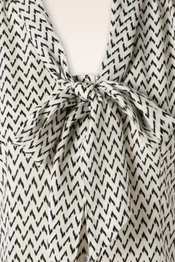 Crepe Bow Long Sleeve Top In Creme