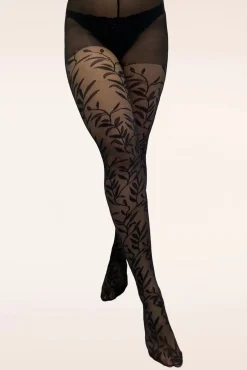 Curvy Superstretch Panty Met Bladpatroon In Zwart