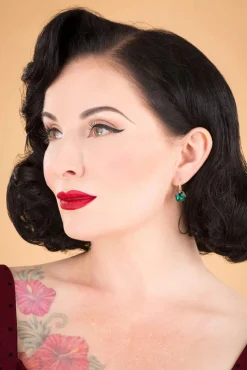 Cushion Cut Stone Oorbellen In Smaragdgroen