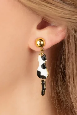 Dangling Tail Cat Oorbellen In Zwart En Wit