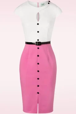 De Sienna Pencil Jurk In Flamingoroze En Wit