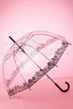 Dentelle Flower Transparante Koepelparaplu In Zwart