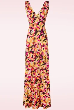 Deveny Abstract Floral Maxi Jurk In Roze En Geel