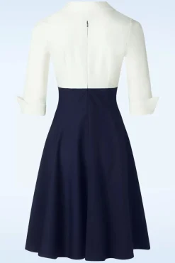 Dianne Swing Jurk In Wit En Marineblauw