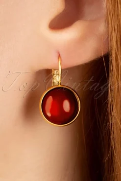 Dot Vergulde Oorbellen In Donker Samba Rood