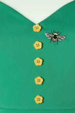 Embroidery Sunflower Flare Jurk In Groen