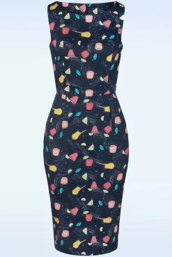 Exclusief Bij Topvintage ~ Adriana Cocktails Mouwloze Penciljurk In Donkerblauw