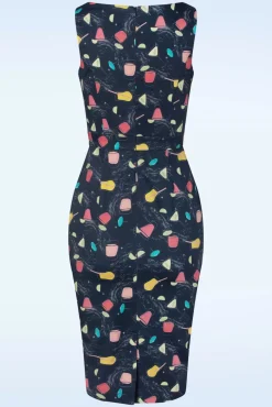 Exclusief Bij Topvintage ~ Adriana Cocktails Mouwloze Penciljurk In Donkerblauw