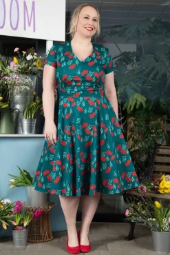 Exclusief Bij Topvintage ~ Olivia Swingjurk Met Korte Mouwen In Blauwgroen