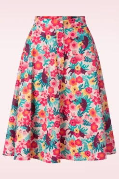 Floral Cat Flare Rok In Multi