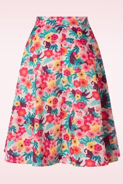 Floral Cat Flare Rok In Multi