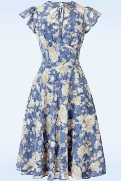 Floral Flutter Flare Jurk In Blauw