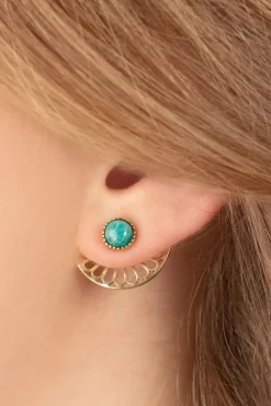 Flower Fan Oorbellen In Goud En Groene Onyx