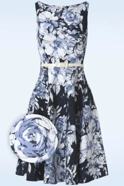 Francine Flower Swing Jurk In Marineblauw En Wit