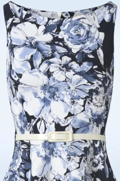 Francine Flower Swing Jurk In Marineblauw En Wit
