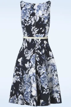Francine Flower Swing Jurk In Marineblauw En Wit