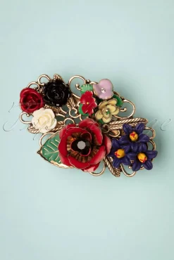 Freda Flower Cluster Haarclip En Broche In Goud En Multi