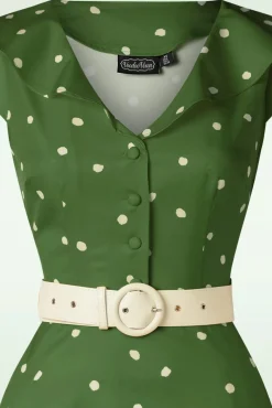 Gestippelde Midi-Jurk Met Brede Kraag In Groen