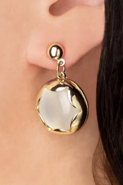 Gold Plated Cat Eye Oorstekers In Wit