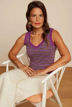 Hazel Bee Stripe Top In Sparkling Paars