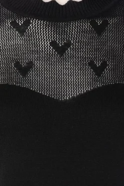 Heart Pattern Scallop Edge Trui In Zwart