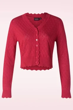 Heart Pattern Scallop Edge Cardigan In Rood