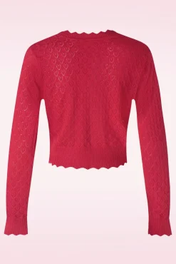 Heart Pattern Scallop Edge Cardigan In Rood