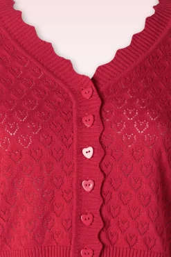 Heart Pattern Scallop Edge Cardigan In Rood