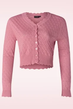 Heart Pattern Scallop Edge Cardigan In Roze