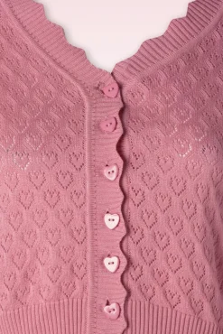 Heart Pattern Scallop Edge Cardigan In Roze