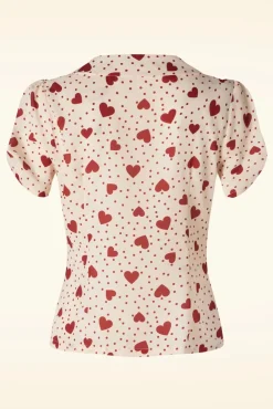 Heart Polka Dot Collared Top In Creme