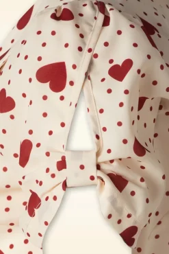 Heart Polka Dot Collared Top In Creme