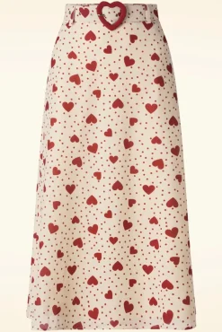 Heart Polka Dot Midi Rok In Creme