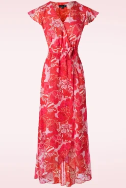 Isla Flower Maxi Jurk In Roze En Rood